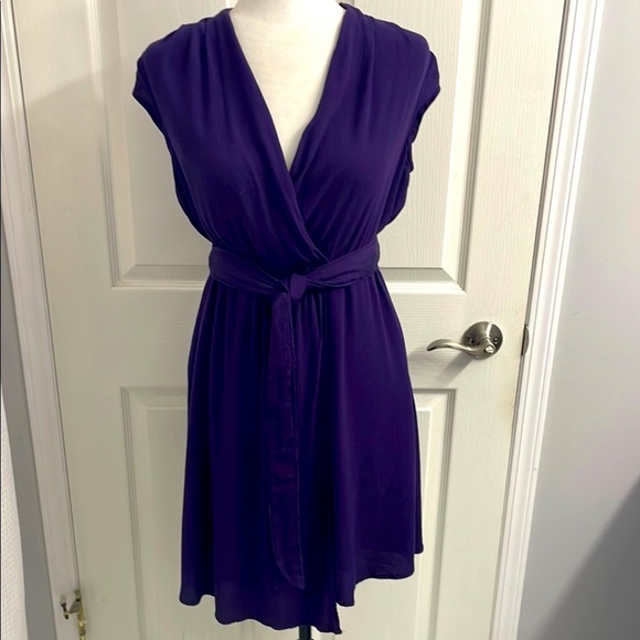 Anthropologie Maeve Purple Wrap Dress with Cap Sleeves V Neck Size XS - Picture 1 of 13